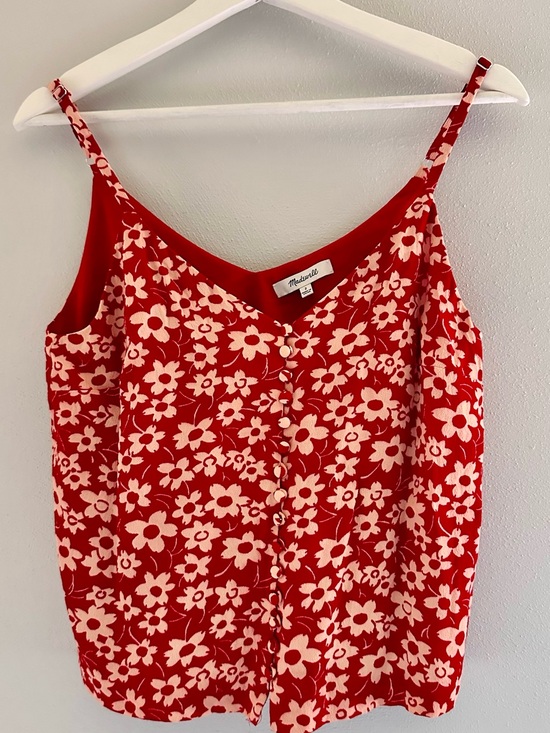 Madewell Tops - Madewell Red Floral Button-Front Camisole with Cream Print